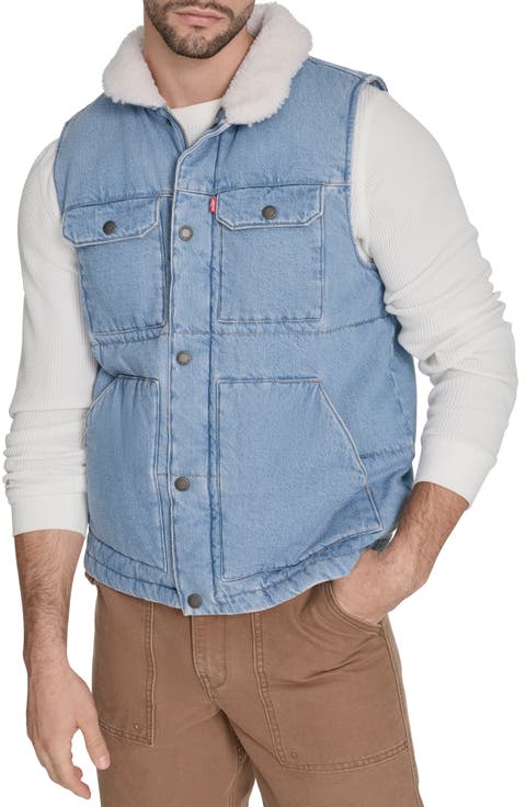 Woodsman Denim Vest with Faux Shearling Collar