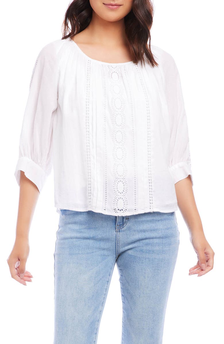 Karen Kane Lace Inset Cotton Top, Main, color, 