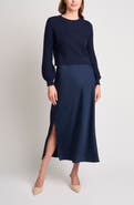 Halogen® Honeycomb Stitch Puff Sleeve Sweater & Satin Slipdress Set