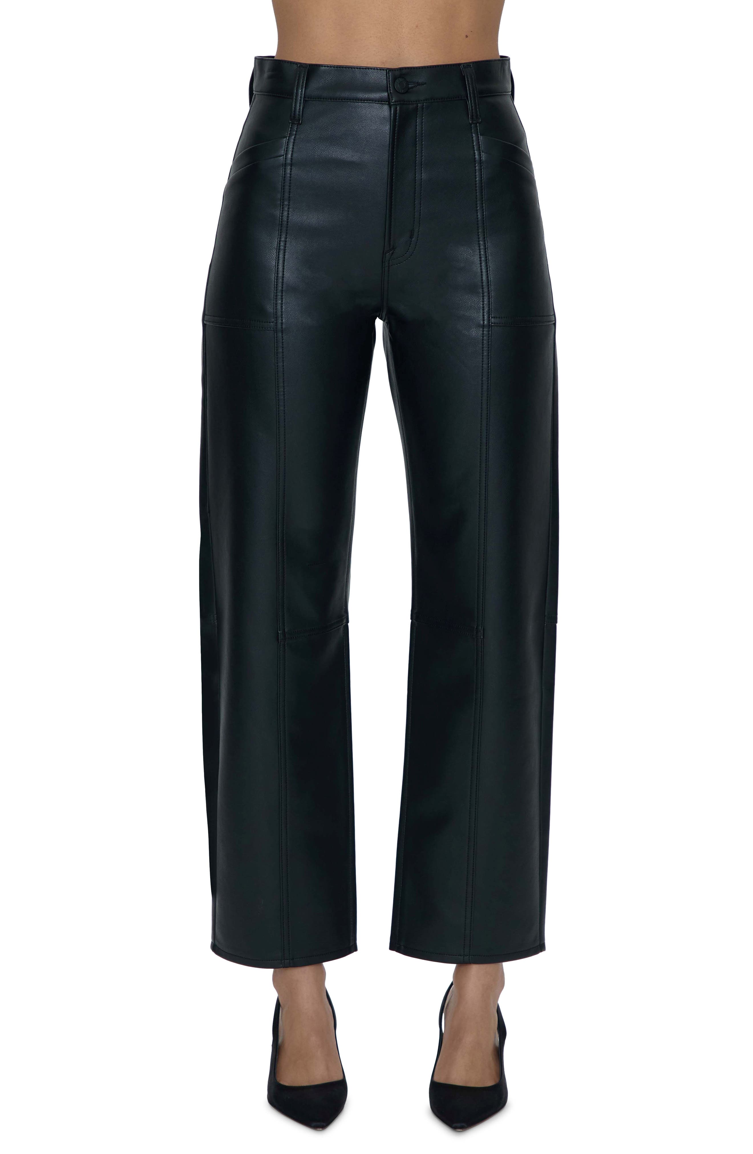 Pistola Taylor Barrel Leg Faux Leather Pants in Slate Black 