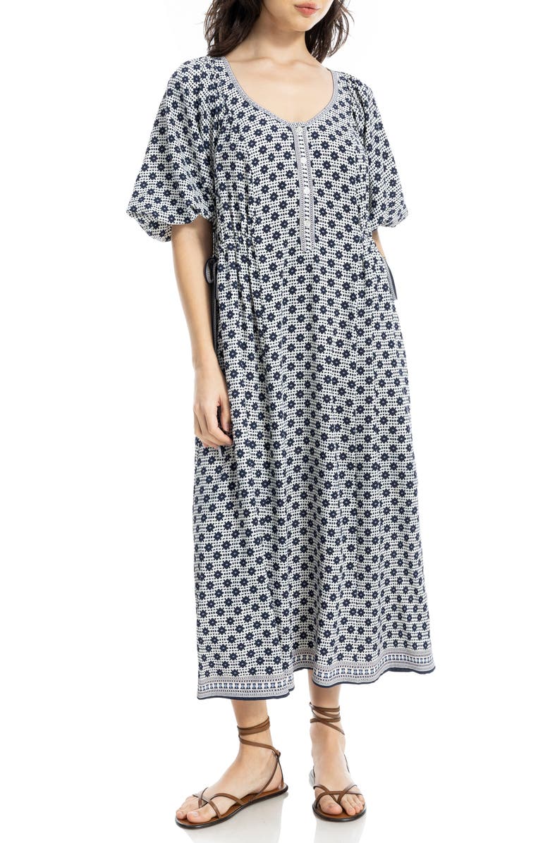 MAX STUDIO Side Tie Maxi Dress, Alternate, color, Cream/ Navy Diamond Check