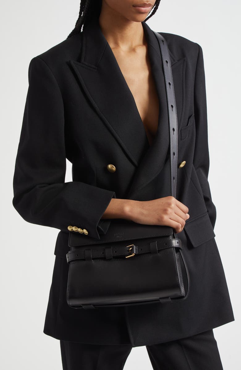 Moschino Small Tie Me Leather Shoulder Bag, Alternate, color,