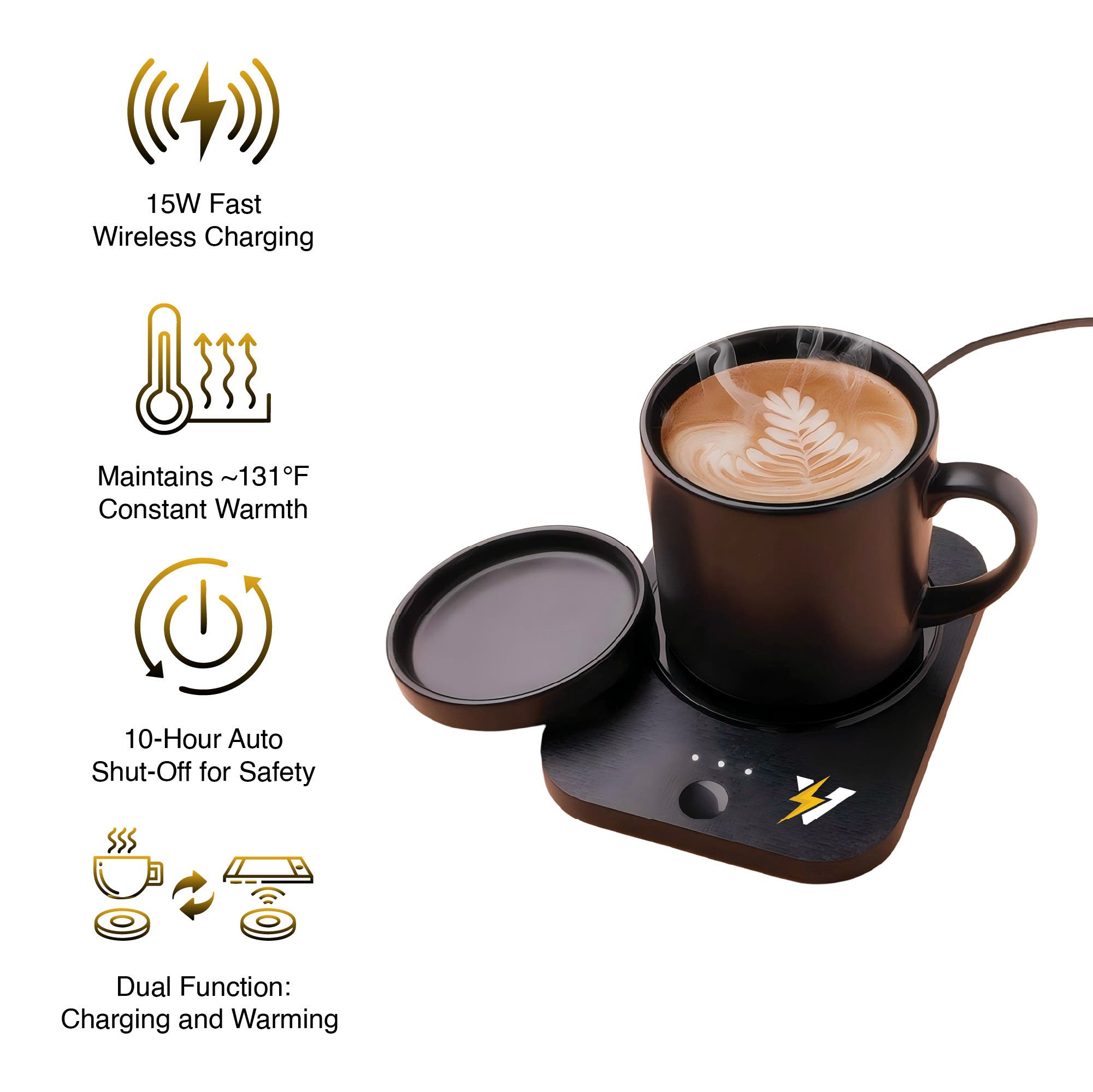 PURSONIC Sip 
Charge 2-in-1 Mug Warmer + 5-in-1 Folding Charging Station, Alternate, color, Black