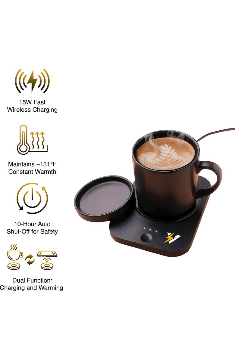 PURSONIC Sip & Charge 2-in-1 Mug Warmer + 5-in-1 Folding Charging Station, Alternate, color, Black