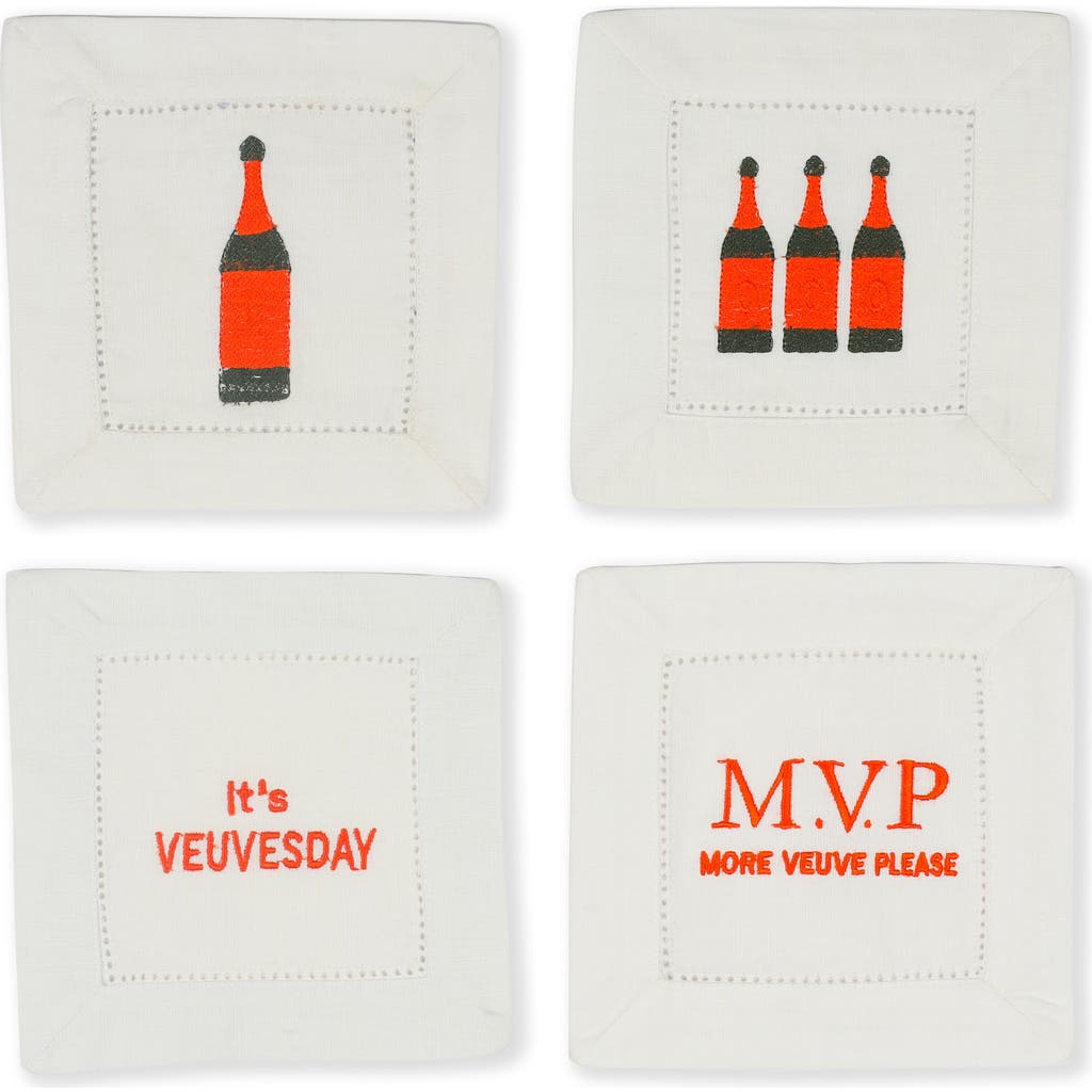 Tiramisu Set Of 4 Embroidered Coasters In Red