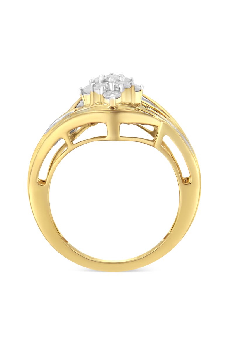 10K Yellow Gold over .925 Sterling Silver 1.0 Cttw Diamond Bypass Cluster Ring, Alternate, color, Yellow Gold over Silver