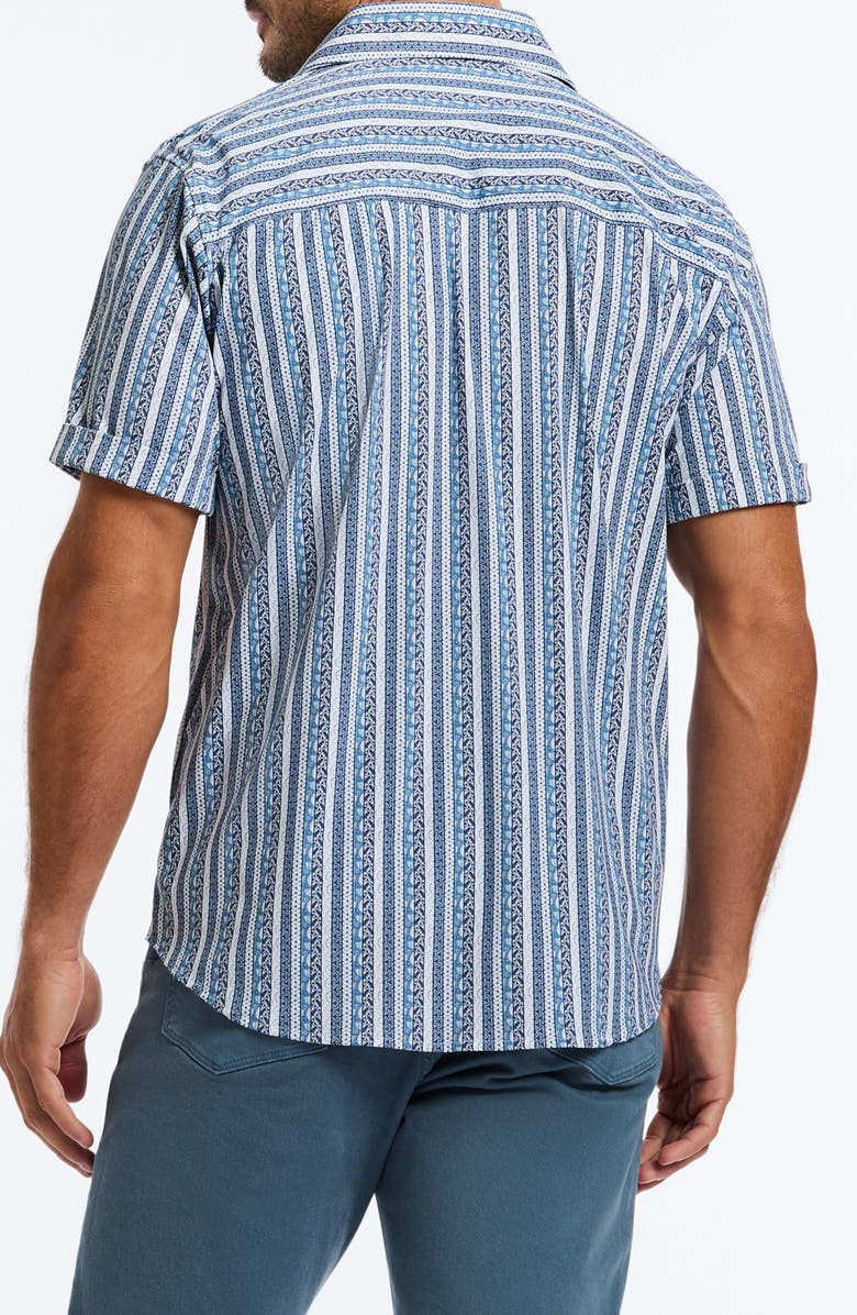 Robert Graham Ionian Classic Fit Stripe Short Sleeve Knit Button-Up Shirt, Alternate, color, Navy