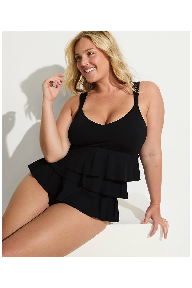Smoothing Control Ruffle Fauxkini One Piece Swimsuit, Alternate, color, Black