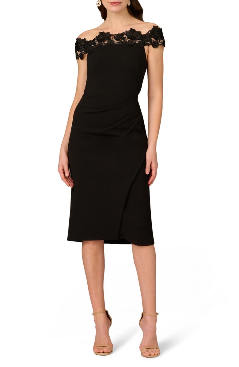 Aidan Mattox Lace Off the Shoulder Crepe Dress, Main, color, Black