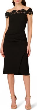 Aidan Mattox Lace Off the Shoulder Crepe Dress