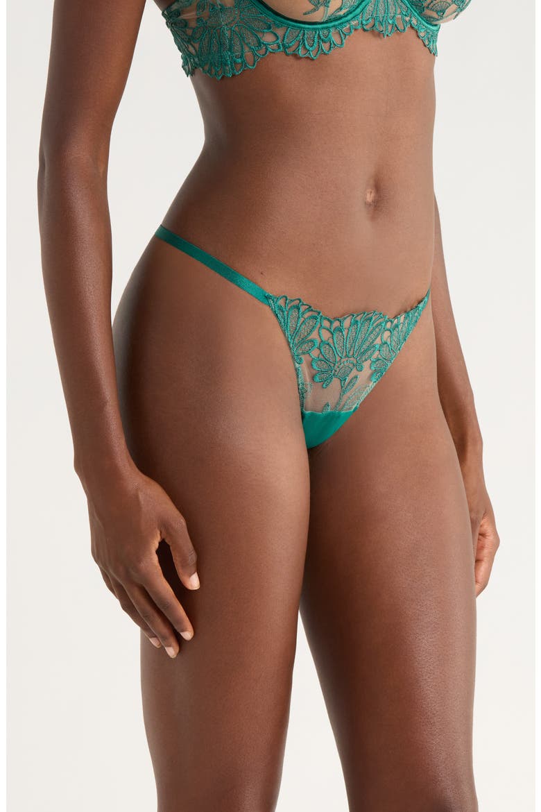 Amaris Embroidered Satin & Tulle Thong, Alternate, color, AVENTURINE GREEN/ SHEER