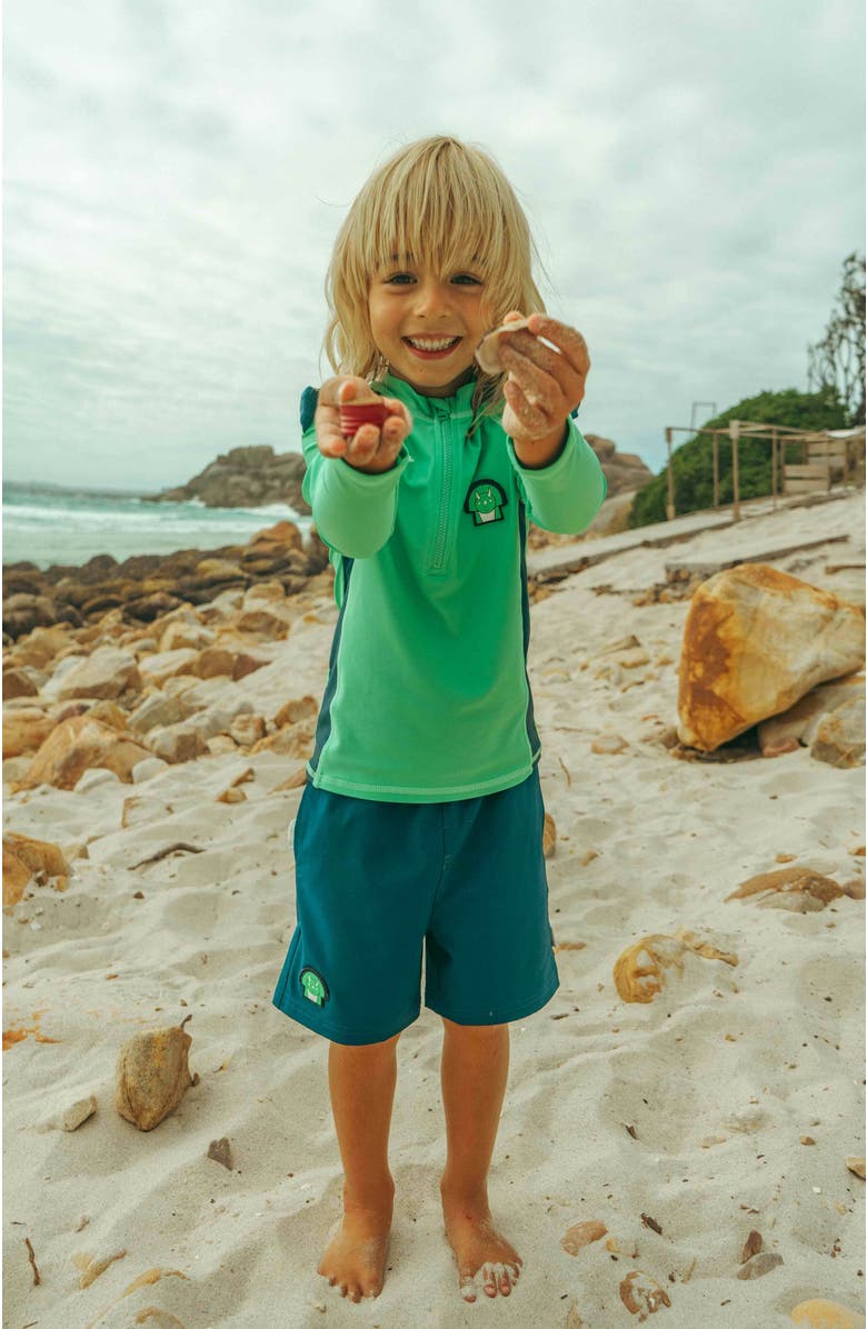 Roarsome Quarter Zip Long Sleeve Rash Guard Little Kids & Big Kids, Alternate, color, Green