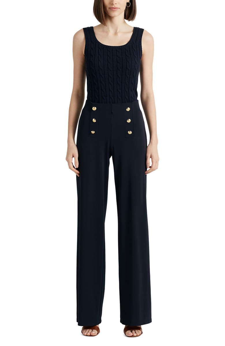 High Waist Matte Jersey Wide Leg Sailor Pants