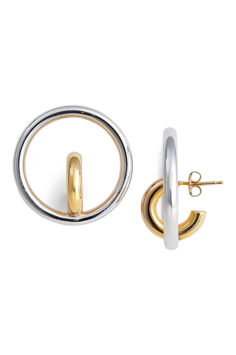 Saturn Blow Medium Hoop Earrings, Main, color, YELLOW SILVER