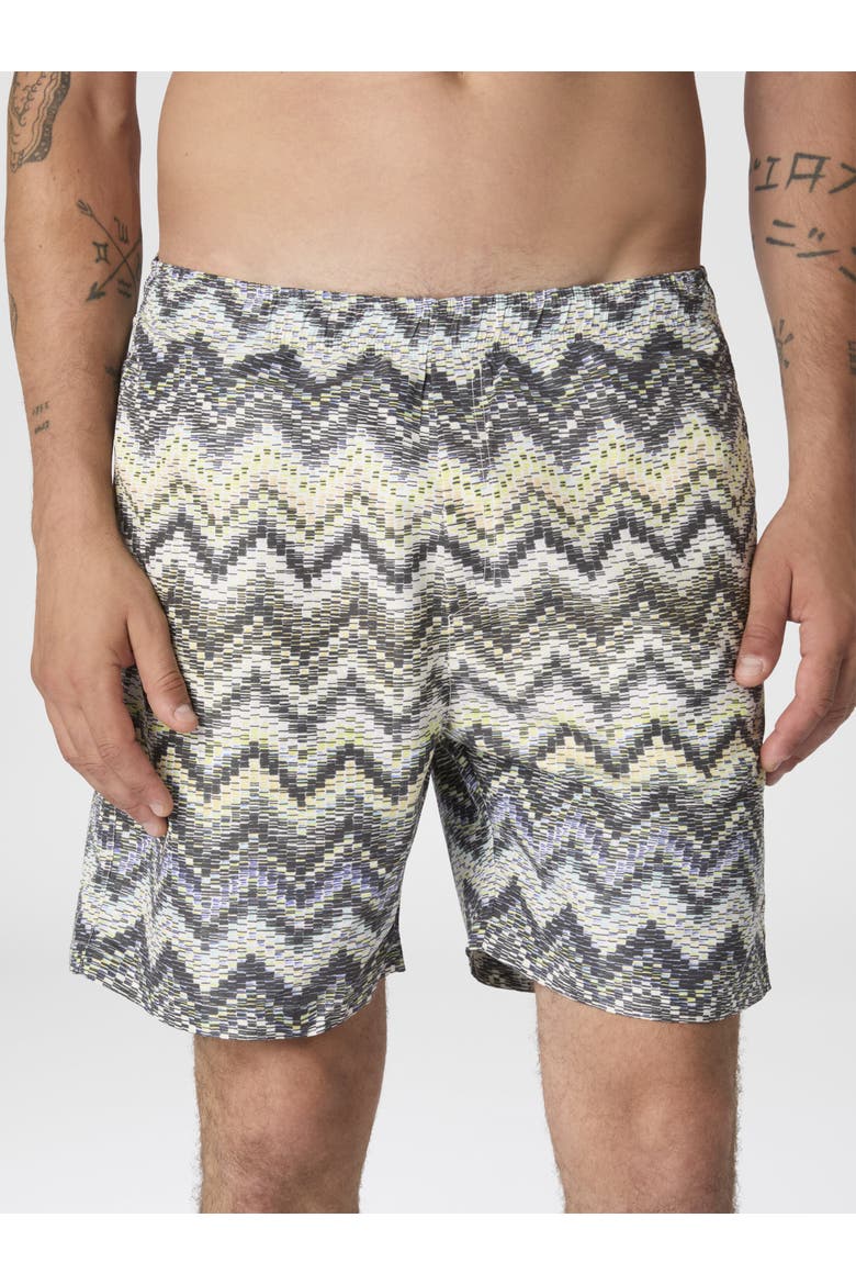 Long Swim Shorts With Dashed Zigzag Print, Alternate, color, Multicoloured