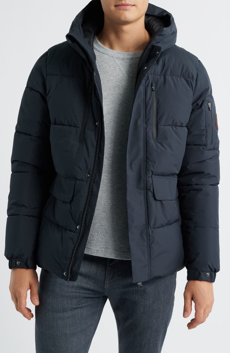 Save The Duck Alter Waterproof Hooded Puffer Jacket, Main, color, Blue Black