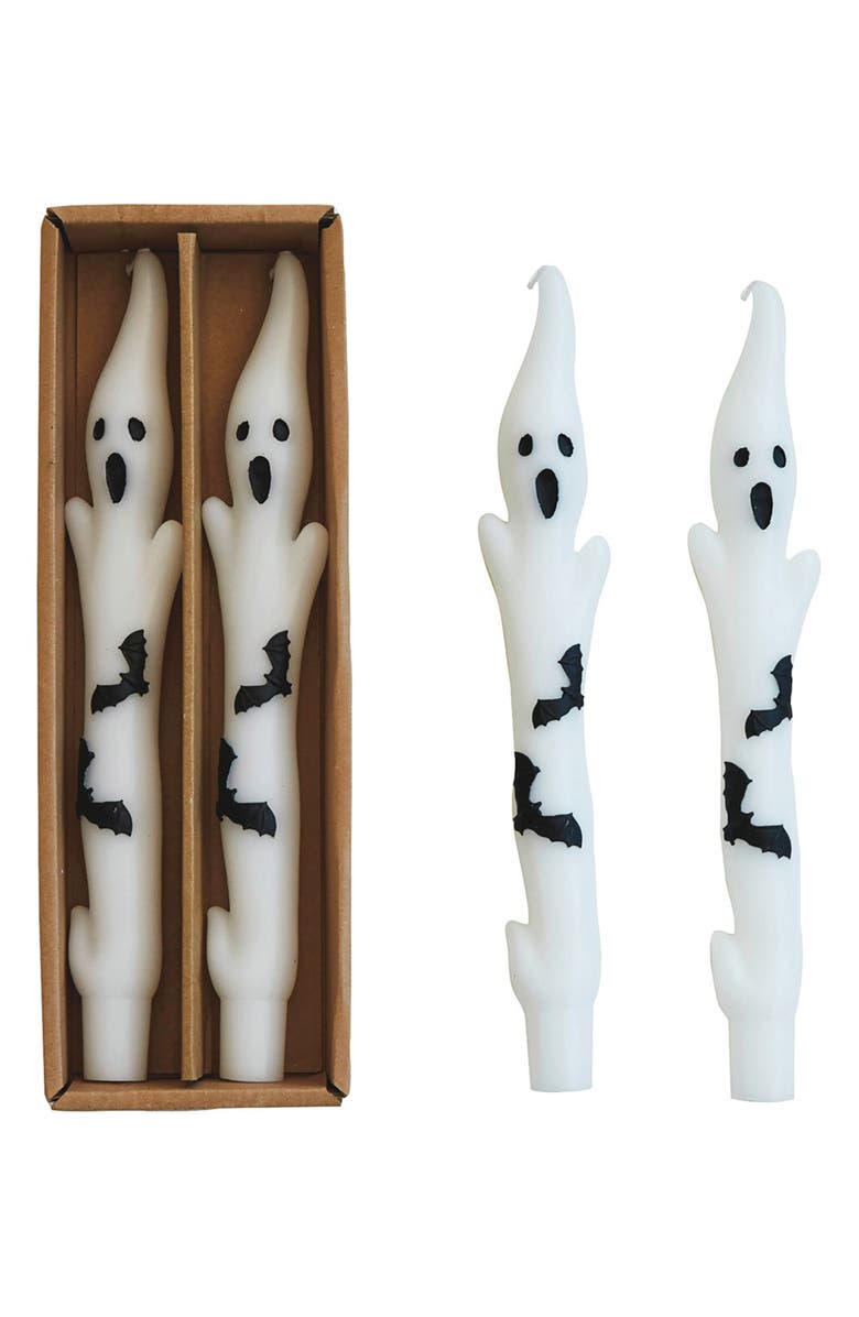 Creative Co-Op 2-Pack Ghost Taper Candles, Main, color, White / Black