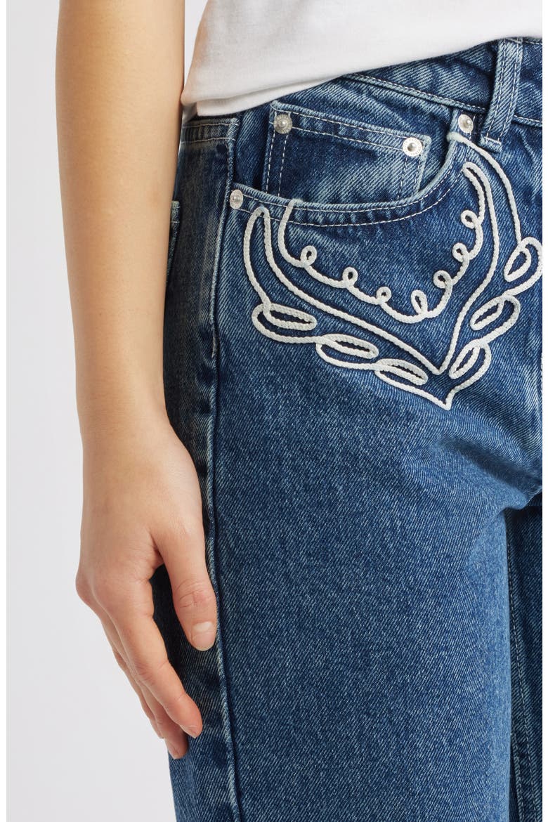 Cornely Embroidered Raw Hem Crop Jeans, Alternate, color, DENIM