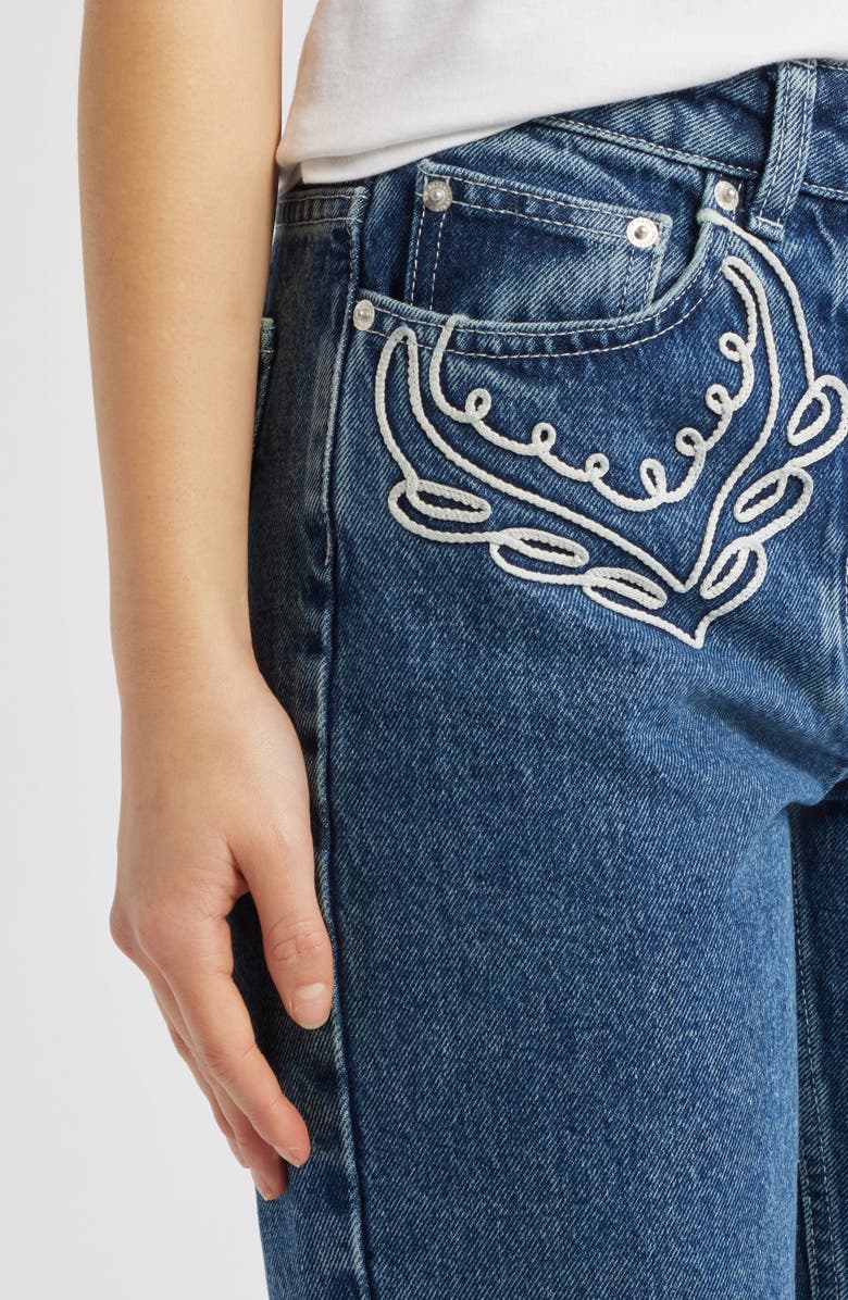 FARM Rio Cornely Embroidered Raw Hem Crop Jeans, Alternate, color, Denim