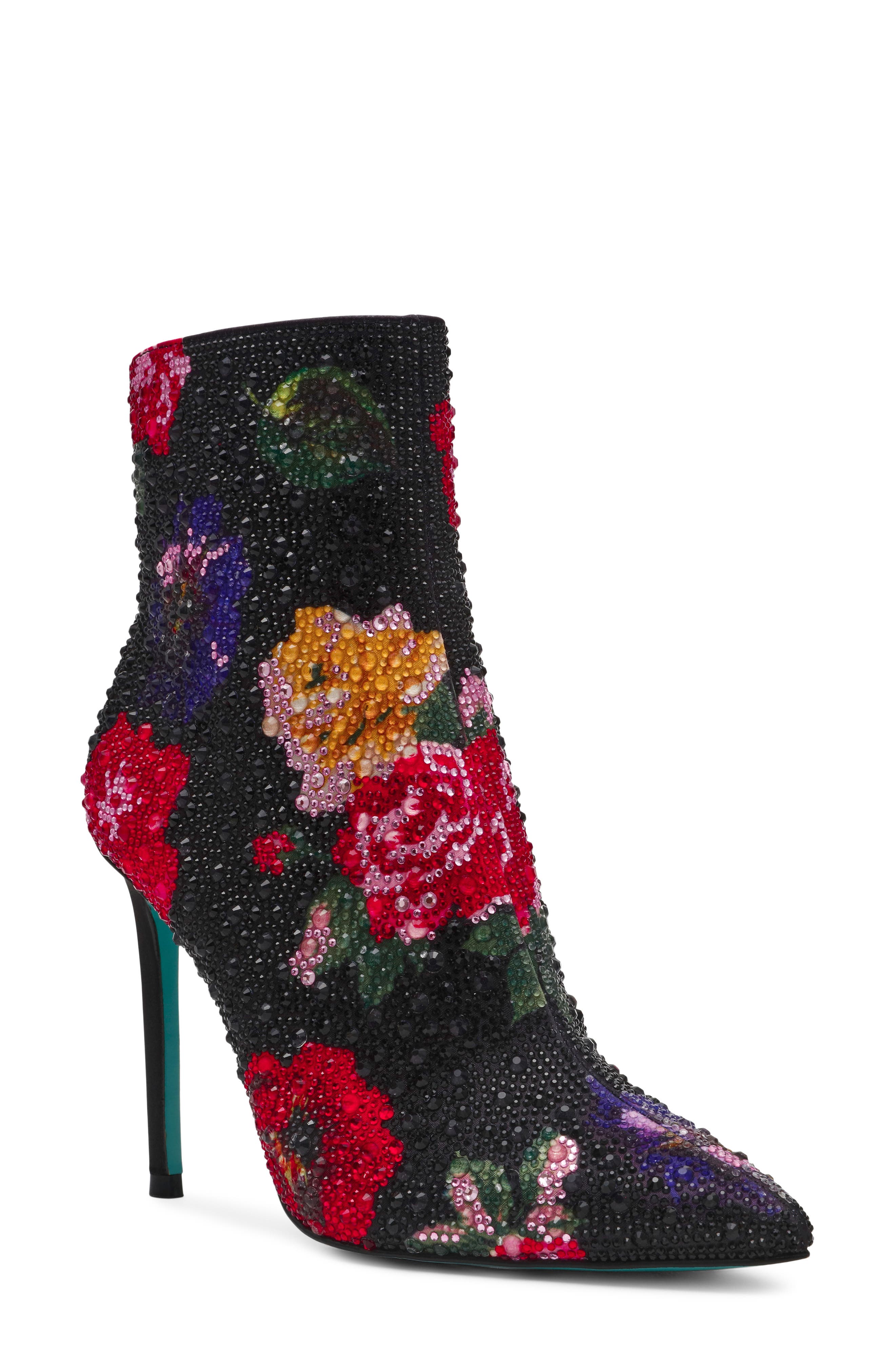 Betsey Johnson Belle Rhinestone Floral Bootie, Main, color, Black Flower Multi