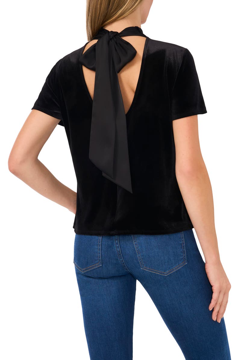 CeCe Mock Neck Cutout Stretch Velvet Top, Alternate, color,