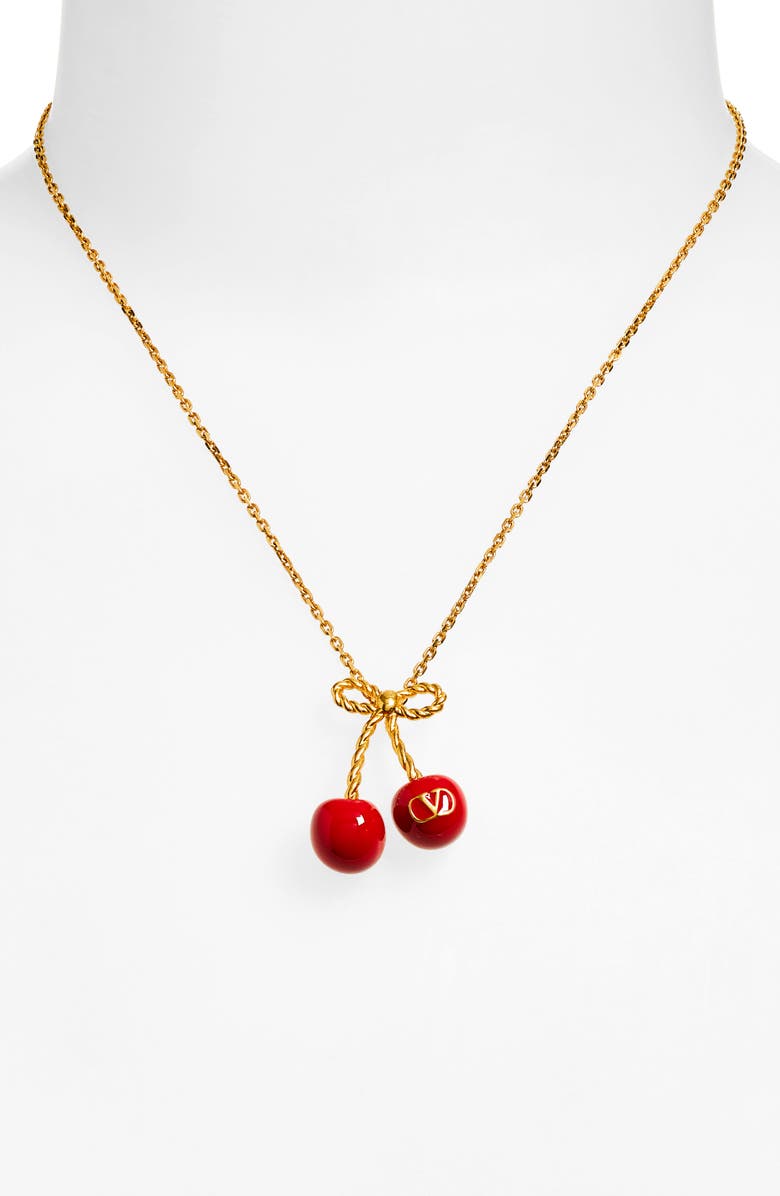 Valentino Garavani Chez Valentino Cherryfic Pendant Necklace, Alternate, color, Antique Brass/ Rosso