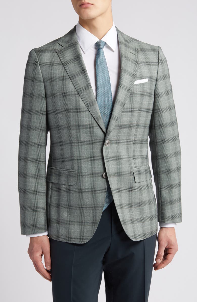 BOSS Hutson Plaid Virgin Wool Sport Coat, Main, color, Open Green