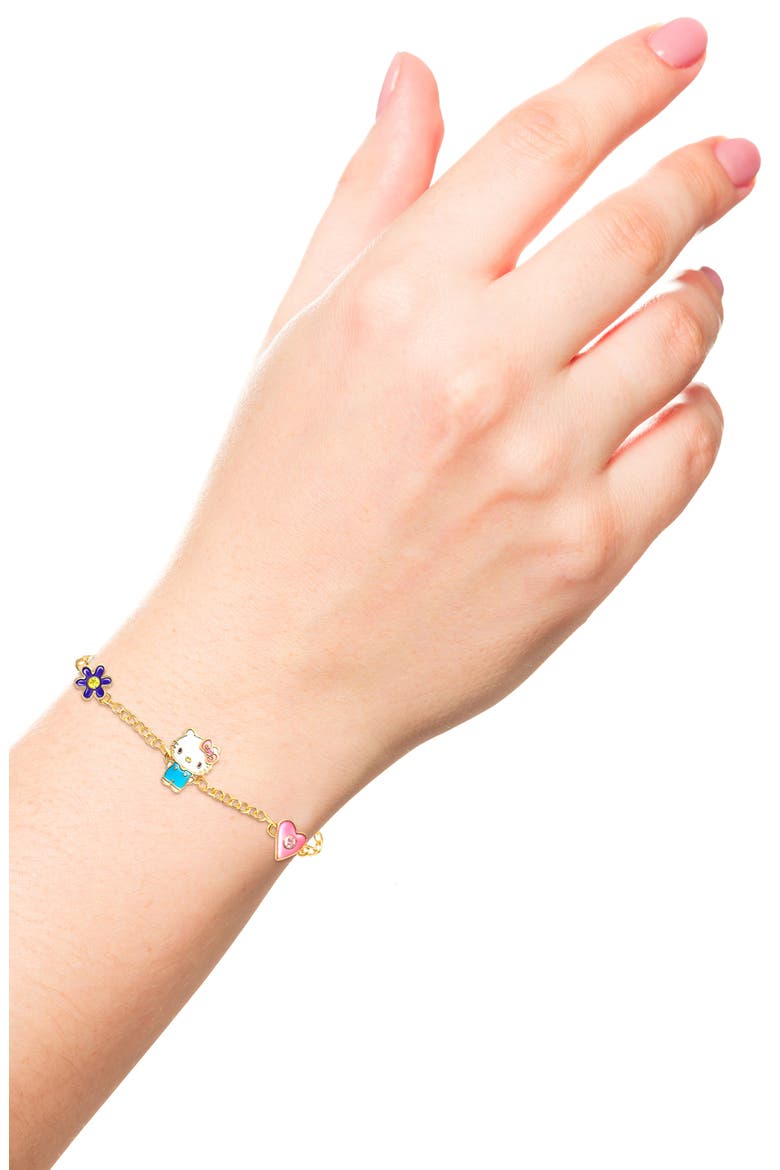 Hello Kitty® Cubic Zirconia & Enamel Charm Bracelet & Stud Earrings Set, Alternate, color, BLUE AND GOLD
