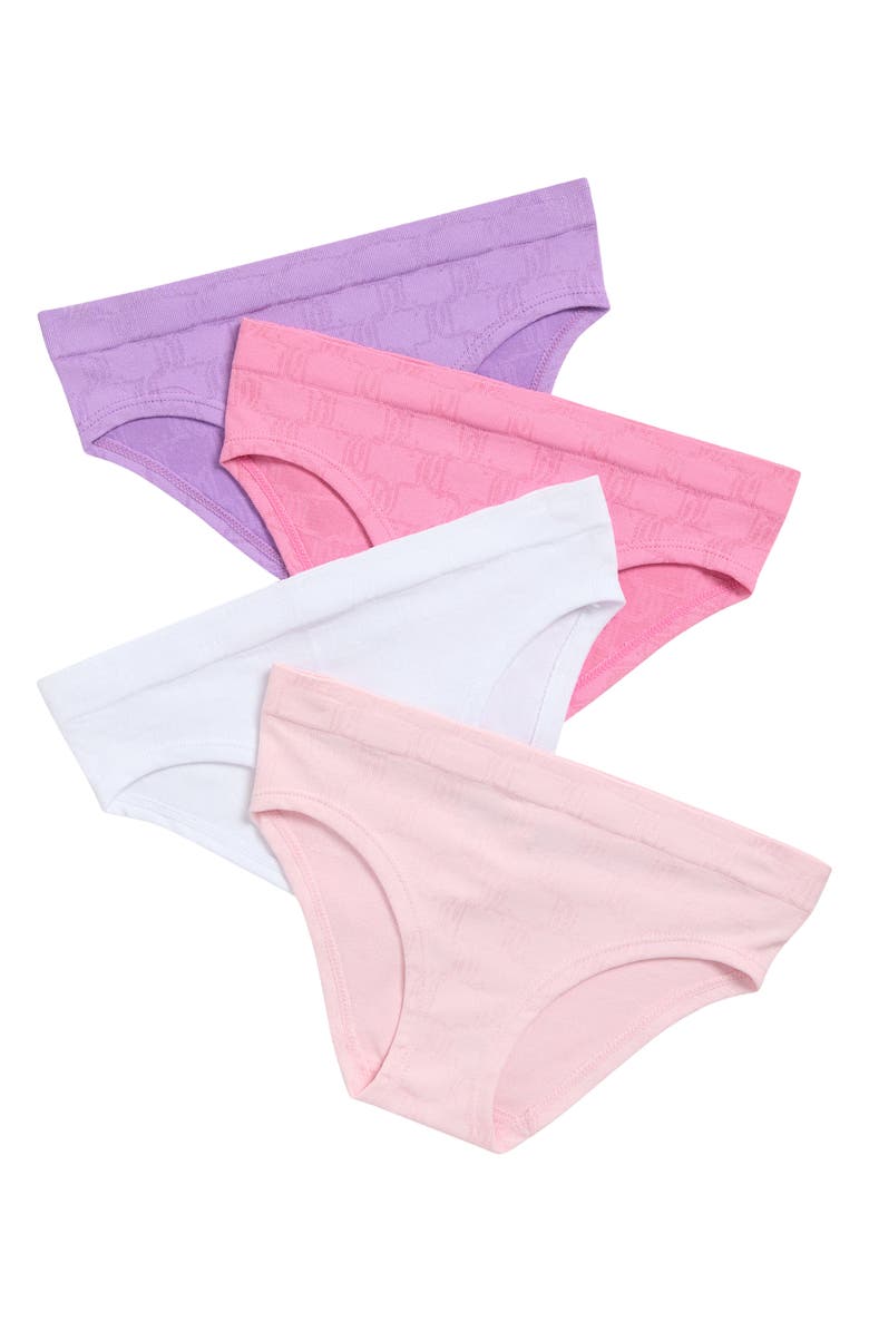 Juicy Couture Kids' Assorted 4-Pack Seamless Jacquard Briefs, Main, color, Bloom/ White/ Pink/ Orchid