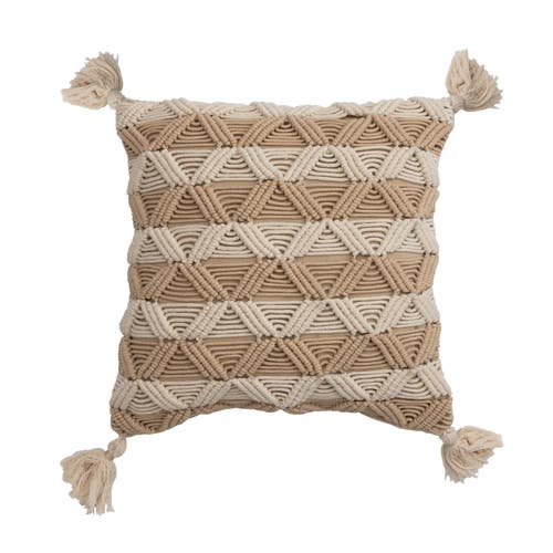 Storied Home Bloomingville Hand-woven Cotton Macrame Pillow With Stripes And Tassels, Brown And Crea In Brown