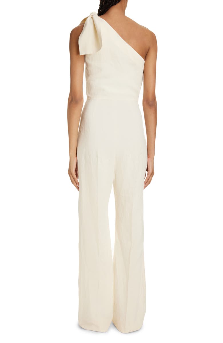 Chloé Bow Accent One-Shoulder Linen Canvas Jumpsuit, Alternate, color, 