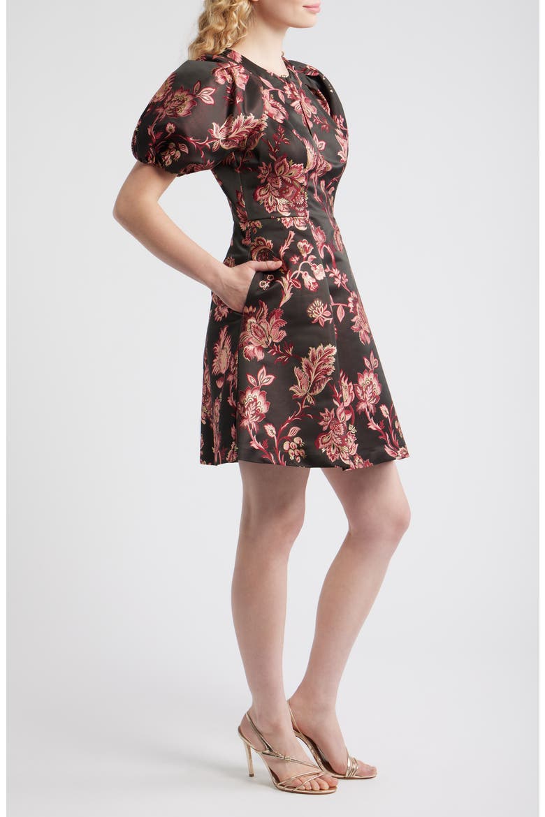 Floral Jacquard Fit & Flare Dress, Alternate, color, BLACK RED MULTI