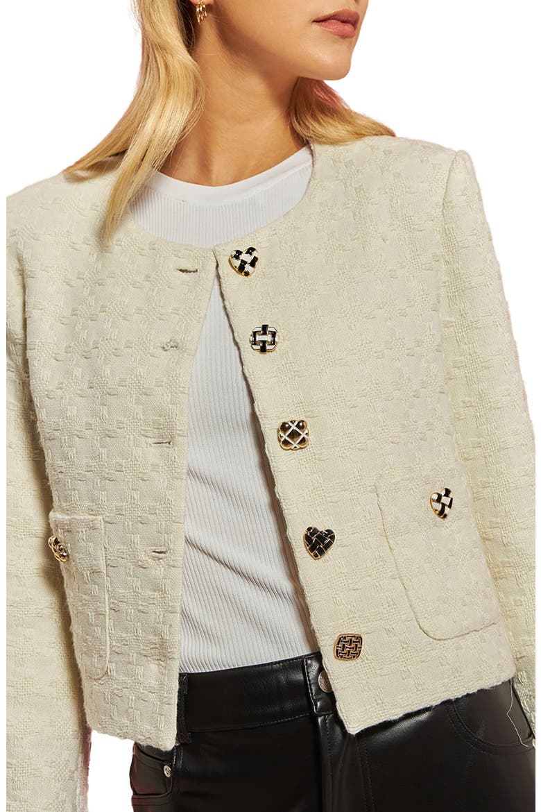 Premium Textured Houndstooth Crop Jacket, Alternate, color, IVORY