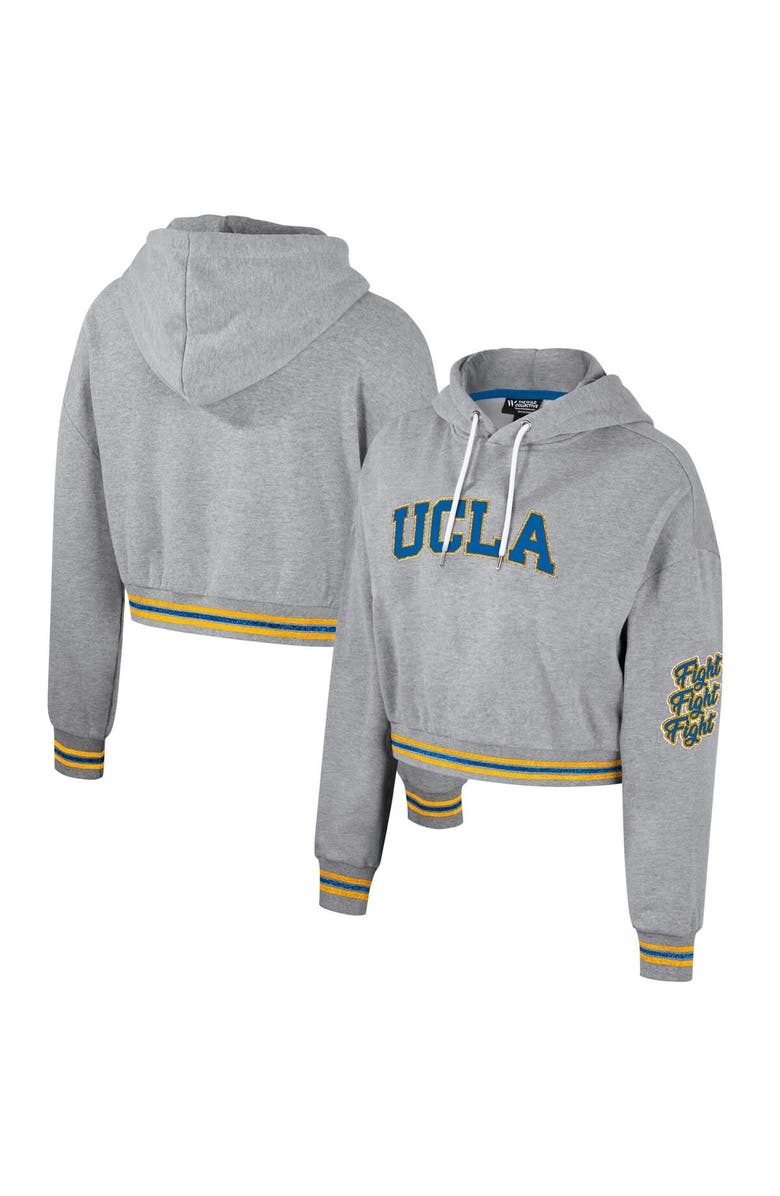 THE WILD COLLECTIVE Women's The Wild Collective Heather Gray UCLA Bruins Cropped Shimmer Pullover Hoodie, Main, color,