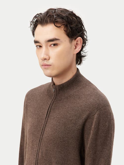 Gobi Mongolian Cashmere Full Zip Cashmere Cardigan In Cocoa