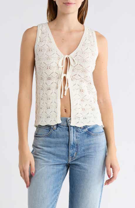 Cotton Emporium Tie Front Pointelle Sweater Vest