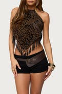 EDIKTED Tassel Trim Halter Handkerchief Crop Top