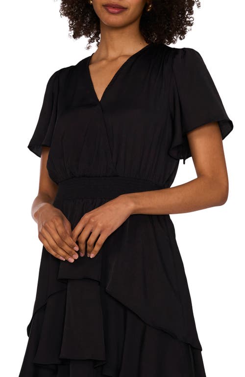 Vince Camuto Flutter Sleeve Tiered Dress In Rich Black