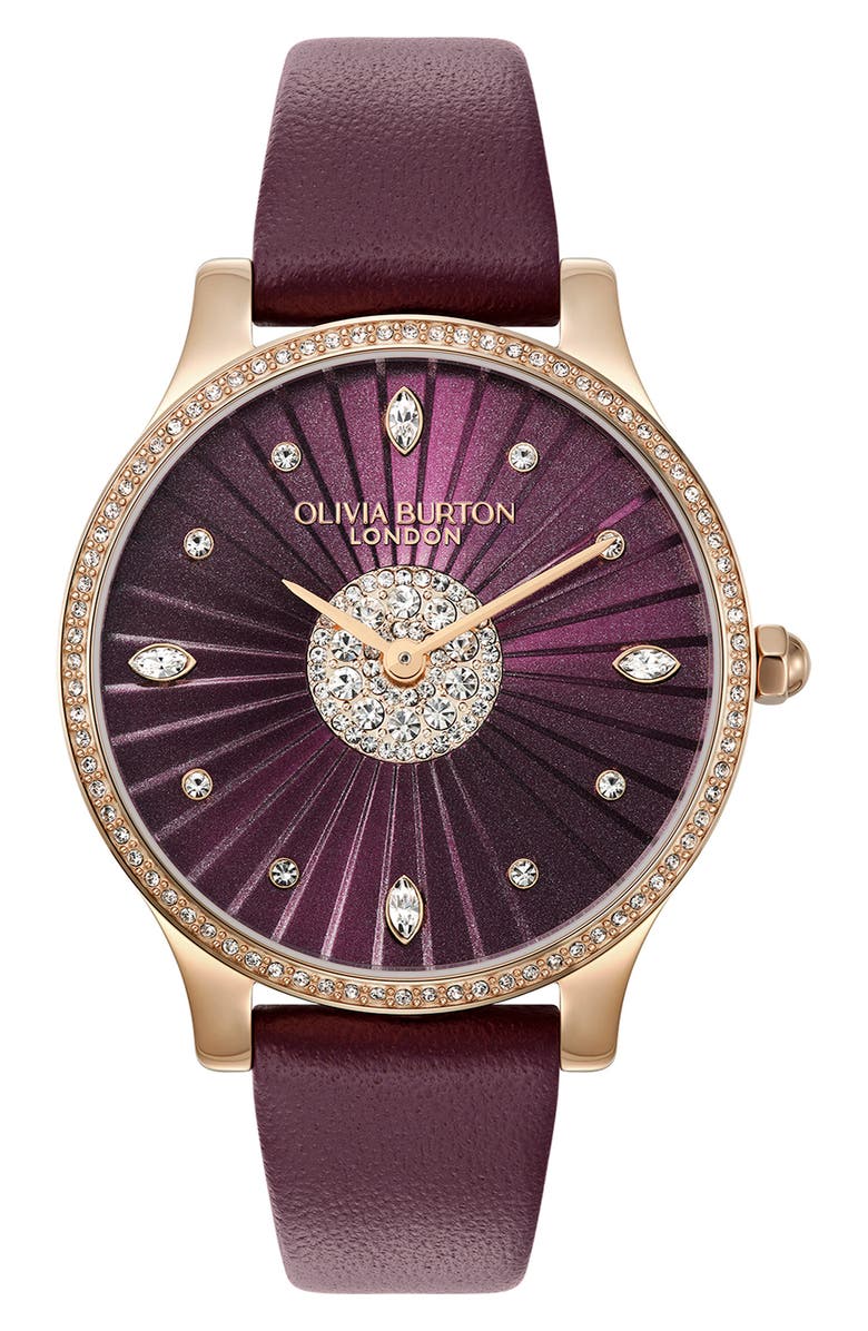 Olivia Burton Beaulieu Crystal Leather Strap Watch, 36mm, Main, color, 
