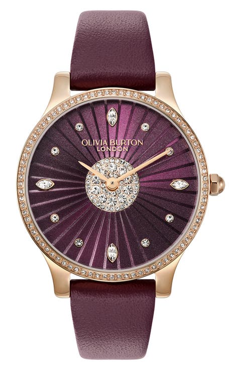 Beaulieu Crystal Leather Strap Watch, 36mm