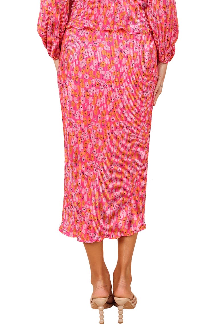 Minelli Floral Print Plissé Midi Skirt, Alternate, color, HOT PINK