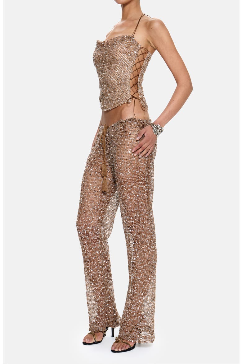 Deva Sequin Knit Corset Top, Alternate, color, GOLD