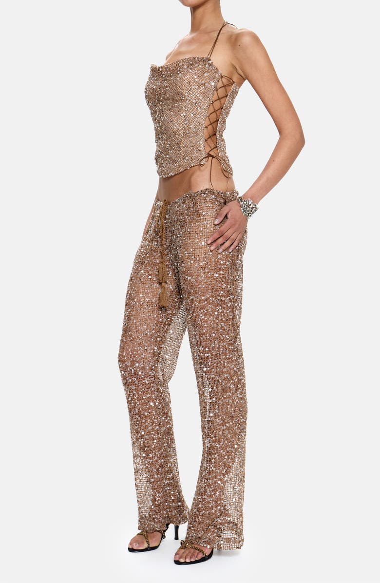 JADED LONDON Sequin Crop Lace-Up Side Corset Top, Alternate, color, Gold