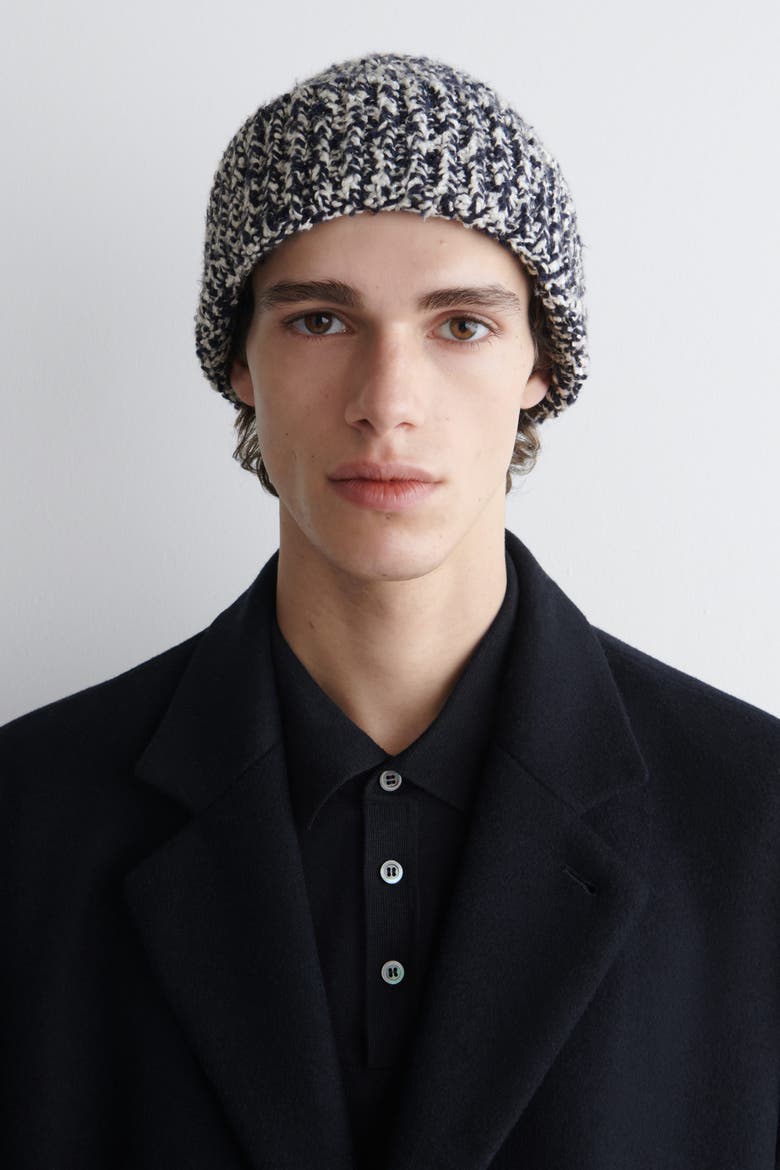 Flecked Wool-Blend Beanie, Alternate, color, NAVY / WHITE
