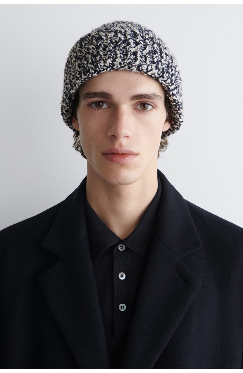 COS Flecked Wool-Blend Beanie, Alternate, color, Navy / White