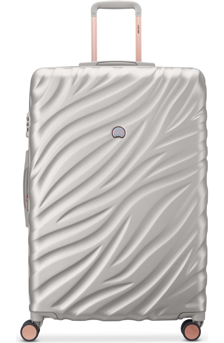Delsey Paris Alexis Hardside 29-Inch Large Checked Expandable Spinner Luggage, Main, color, Platinum/Rose Gold