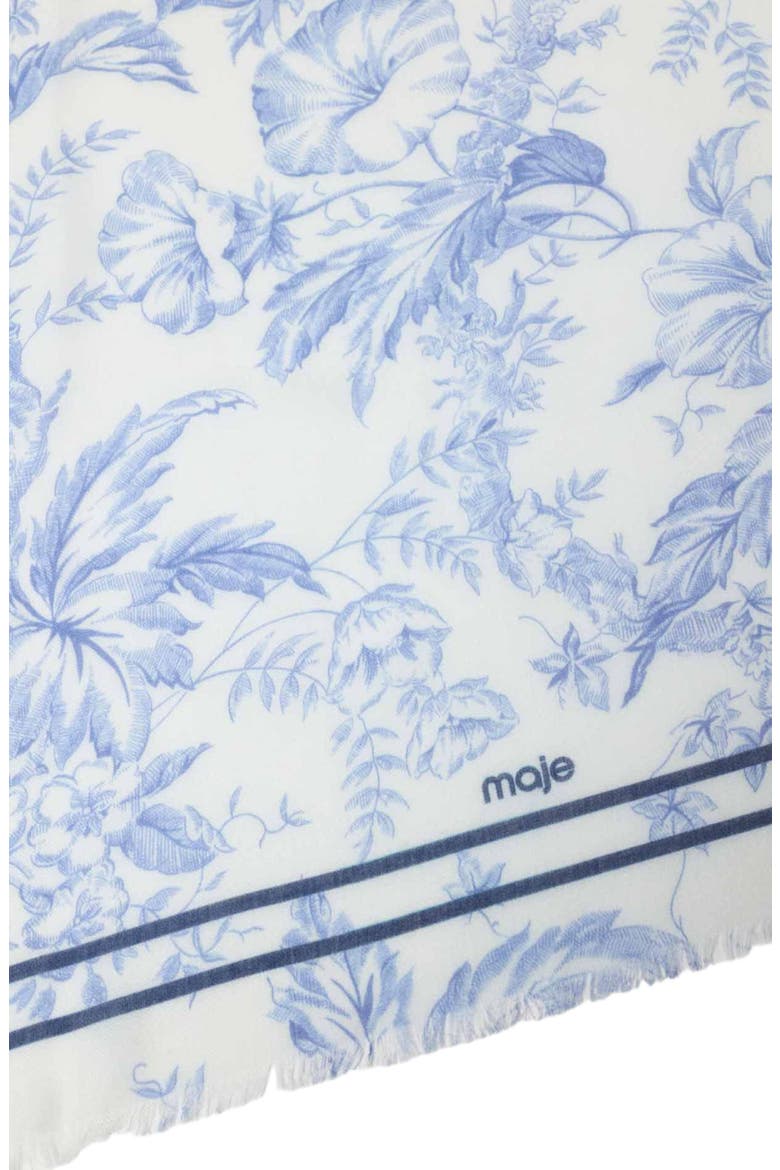 Floral print wool blend shawl, Alternate, color, White/blue