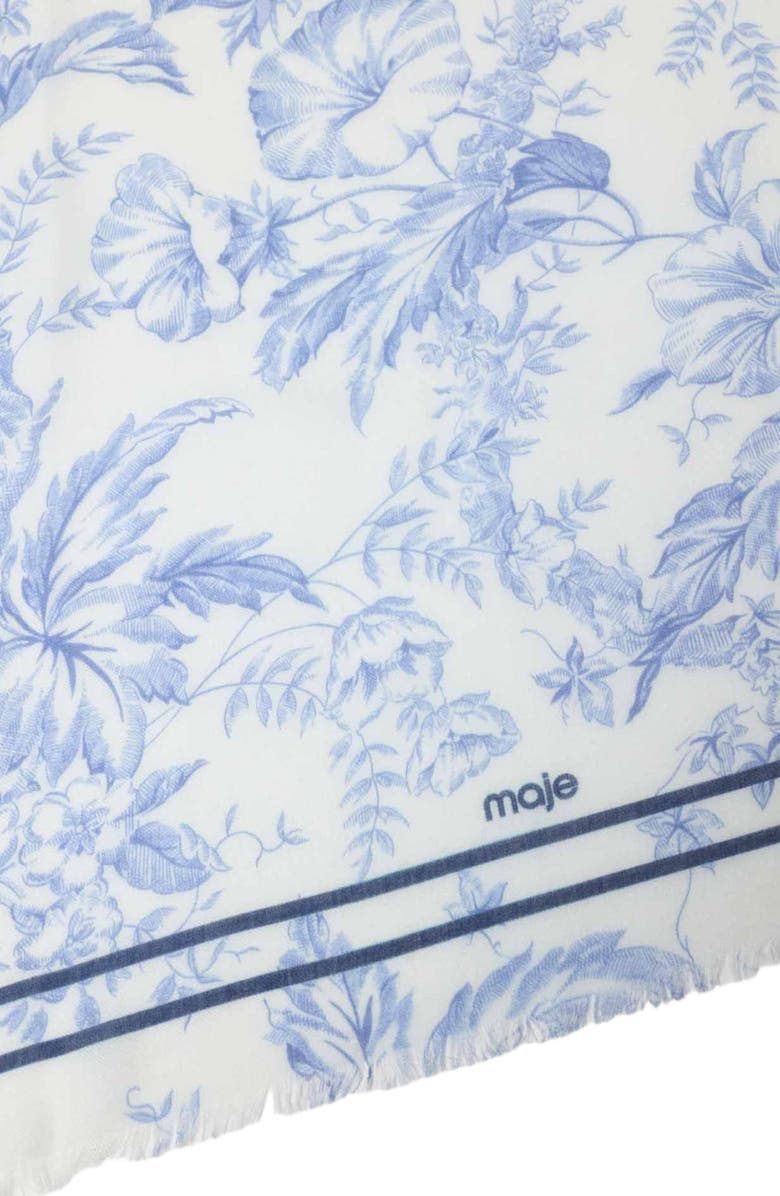 maje Floral print wool blend shawl, Alternate, color, White/Blue
