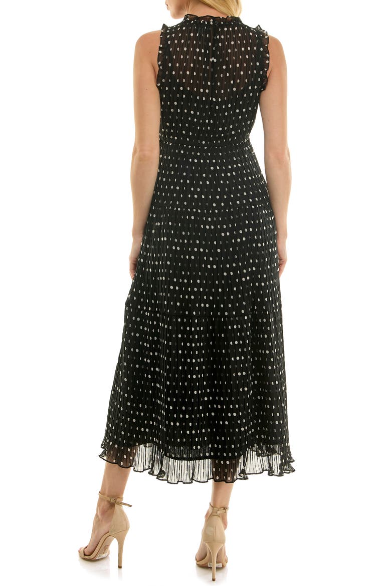 Polka Dot Sleeveless Pleated Chiffon Dress, Alternate, color, BLACK/ WHITE DOT