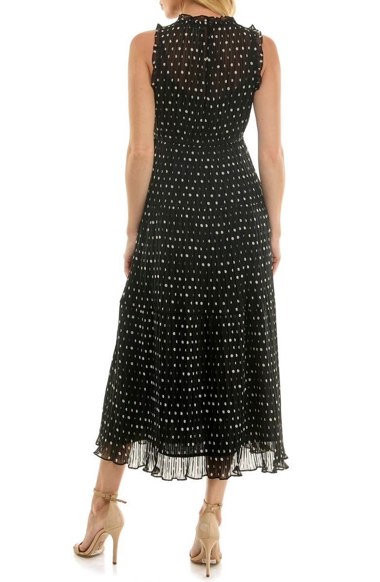 Socialite Polka Dot Sleeveless Pleated Chiffon Dress, Alternate, color, Black/ White Dot